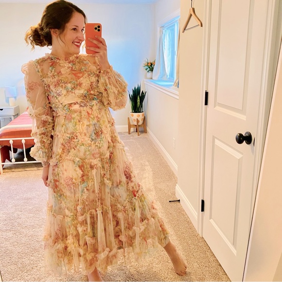 Needle & Thread Dresses & Skirts - Needle & Thread Pink Floral Tulle Etheral Maxi Gown Dress 6